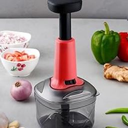 J-This 2-in-1 Manual Hand Press Square Push Chopper | 3 Stainless Steel Blades | 700ml BPA-Free | Easy Chopping for Vegetables, Fruits, Nuts & Herbs (Pastel Red)-picture-16