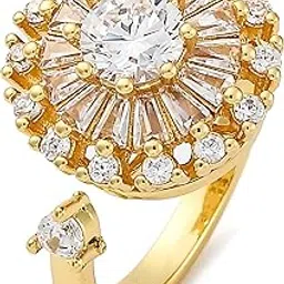 via mazzini Gold Plated 'Zen Blossom' Flower Design Rotatable Spinner Stress Relief Anti Anxiety Calming Worry Relief Meditation Fidget Ring For Women and Girls (Ring0829) - US Size 7-picture-9