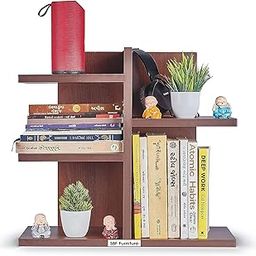Adjustable Wood Desktop Storage Organizer Display Shelf Rack | Spice Rack | Counter Top Bookcase Book Shelf | Home Décor Display & Storage Rack Cabinet Unit (Brown) DIY(Do-It-Yourself)-0
