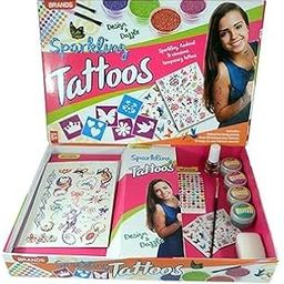 The Corner Store Sparkling Temporary Tattoo Kit for Kids – DIY Set with 50+ Temporary Tatts, 12 Stencils, Body Glitter & Brush, Premium Craft Kit (Ages 5+)-image-6