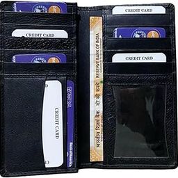 Leather Credit Card Holder Wallet with 10 Card Slots, Multiple Currency Pockets (Black)-image-81