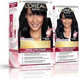 L'Oréal Paris Hair Colour, Radiant At-Home Hair Colour with up to 100% Grey Coverage, Excellence Creme, 1 Black, Pack Of 2, 100g +72 ml, 25g + 25 ml-image-41