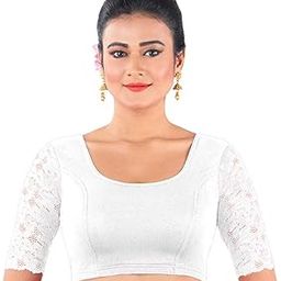 Women's Stretchable Net Sleeves Cotton Lycra Readymade Blouse (White, 36)-picture-14