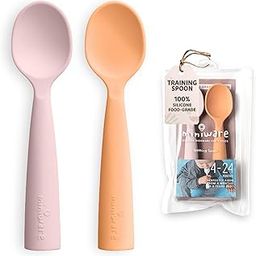 Miniware Training Spoon Cutlery Set with Case for Baby Toddler Kids - Promotes Self Feeding | 100% Food Grade Silicone | BPA Free | Modern & Durable Design | Dishwasher Safe (Cotton Candy and Toffee)-image-0