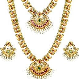 Traditional South Indian Temple Jewellery Set Bridal Long Haaram Necklace with Earrings 17558-image-37