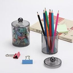 Glozzeria 1 Pcs Cotton Swab Ball Pad Holder ,Transparent Plastic Jars with Lids ,Clear Makeup Organizer for Cotton Swab ,Cotton Ball ,Cotton Rounds , Floss Picks (Transparent Black )-image-89