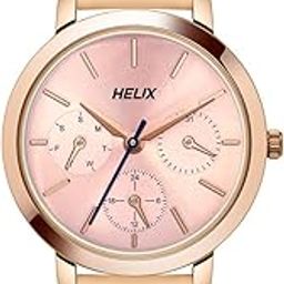 by Timex Analog Watch for Women with Pink Round Dial & Pink Leather Strap Band Water Resistant Women's Wrist Watches - TW024HL35-11