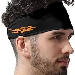 Unisex Headband Men Women Bike Riders Sports Gym Workout Exercise Sweatband etc (Black, Orange)-image-90