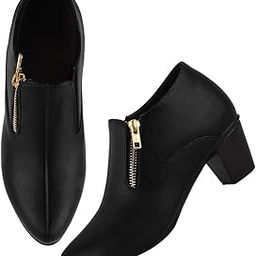 Latest and Stylish Block Heel Fashionable Ankle Boots with Zip Look for Womens and Girls Tan-image-19