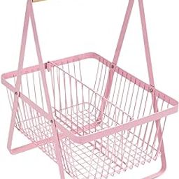 Fruit Basket with Wooden Handle Fruit and Vegetable Basket Kitchen for Table Pink-image-20