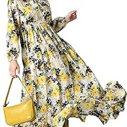 | Floral Printed Maxi Dresses for Women | Long Sleeve Beautiful Floral Patterns | Stylish and Elegant Dress | Tie Neck-image-44
