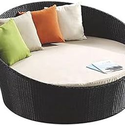 BRISHI Outdoor/Pool Side/Garden/Balcony/Porch/Backyard/Terrace/Patio/Beach/Sofa Sunbed Wicker and Rattan Daybed (Darkbrown/Cream)-image-26