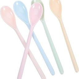 HOLIDYOYO 5pcs Handle Plastic Spoon Creative Drop-resistant Colored Serving Spoons for Boys and Girls Mealtime for Independent Eating and Safe Use The Kitchen-image-46