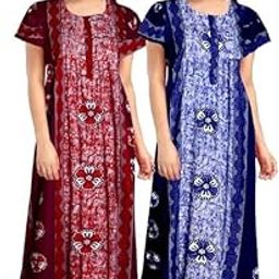 Women’s Cotton Nightgown – Pack of 2 Printed Maxi Nighties | Ankle-Length Sleepwear Night Dress Gown | Free Size, Soft & Breathable-image-34