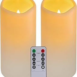 Flickering Flameless LED Candles with 10-Key Remote & Timer, Waterproof Outdoor Indoor f Battery Operated Candles for Home/Wedding/Festival Décor Set of 2 (D3 x H5.5) (2pack Ivory)-image-20
