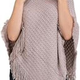 MANRA Ladies' Hooded Cape with Fringed Hem, Crochet Poncho Knitting Patterns for Women (SC 21) Light Grey-picture-14