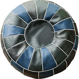 MYADDICTION Handmade Moroccan Pouf Cover Storage Ottoman Cushion Foot Rest Wedding Gifts Blue Round-image-50