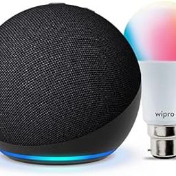 Amazon Echo Dot (5th Gen, Black) Combo with Wipro 9W LED Smart Color Bulb-18
