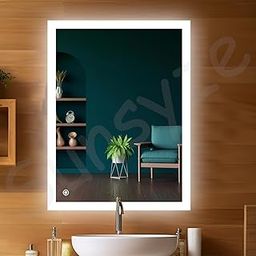 Sunsyze� Wall Mount Bath Mirror with Light || Mirror for Bathroom and Wash Basin/Sinks || LED Mirror with 3 Color Light & Touch Sensor Control (Warm, White & Natural) (18x24)-16