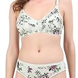 Women's Floral Print Bra and Panty Set, Cotton Lingerie, Available in Mint Green, Pink, Grey-image-73