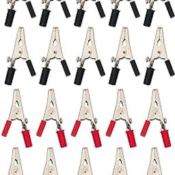 Electronic Spices Pair of 10 Insulated Crocodile Clips Plastic Handle Cable Lead Testing Metal Alligator Clips Clamps 52mm Length-20