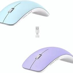 Aurora World TM | World of Tech.|Ergonomic Curve Wireless Mouse|Both USB & Type-C Receiver|Sleek & Stylish Mouse|Colour: Azure(Blue)|1 Free Magnetic Cover: Amethyst(Purple)-26