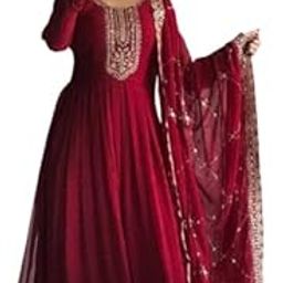 Girl's Fashion Hub's Traditional Maroon Anarkali Dress with Gold Embroidery, Full Length Gown with Dupatta, Wedding-image-17