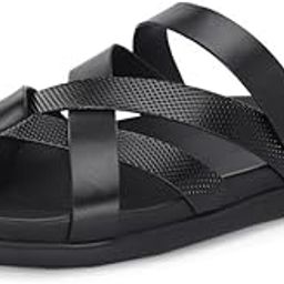 Men's Black Leather Casual Open Toe Slippers-picture-5