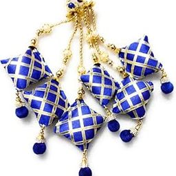 Women's Handmade Work Ethnic Hanging Cotton Pompom Bell Tassel Latkan for Saree, Blouse and Lehenga - Pack of 2 (Blue)-image-1