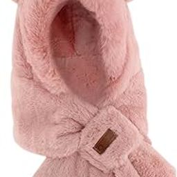 Womens Hoodie Scarf Hooded Hat Neck Warmer 2 in 1 Bear Ear Hat New Year Gift Pink-image-36