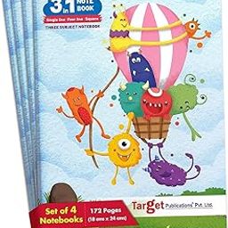 TARGET PUBLICATIONS 3 in 1 /Maths Square 9 MM Single Line Notebook Four Line Notebook-172 Pages 18 x 24 cm Soft Bound57 GSM | Pack of 4-11