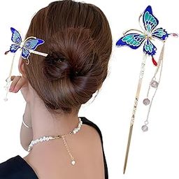 Hair Stick for Bun,Juda Stick for Hair Bun,Hair Pins For Hair Styling,Elegant Blue Butterfly Hair Stick for Bun Traditional Chinese Hair Pin,Secure Hold For Updos and Styling Suitable for Women-image-103