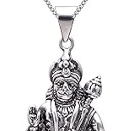Pure 92.5 Sterling Silver Unisex Traditional Religious Sitting Hanuman ji Pendant Locket with Chain 18 inch for Boys ,Girls and Kids. Gift for Men Father Mother Brother Friend Sister and Women on Birthday Anniversary | Ideal Gift | With Certificate of Authenticity-8