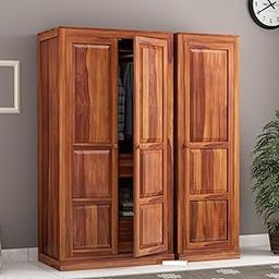 MANNAT ARTS Wooden 3 Door Wardrobe Organizer for Storage with 8 Shelves Storage & Hanging Space - Sheesham Wood Cupboard for Bedroom - Wooden Almirah Organizer for Clothes Storage (Design 33)-image-63