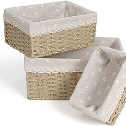 HOKIPO Eco-Friendly Handwoven Paper Weave Wicker Oval Basket For Home, Office, Wardrobe. Pack Of 3, Beige (Ar-3895-Bge)-12