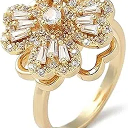 via mazzini Gold Plated 'Lucky Charm' Clover Leaf Design Rotatable Spinner Stress Relief Anti Anxiety Calming Worry Relief Meditation Fidget Ring For Women and Girls (Ring0840) - US Size 7-picture-25