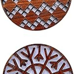 Wooden Coaster Set, Round Decorative Hot Pad with Geometric Pattern, Kitchen Table Coasters, Brown-image-20