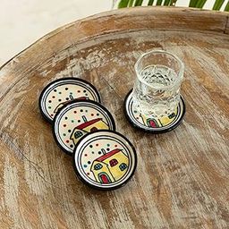 ExclusiveLane 'The Hut' Decorative Ceramic Coasters for Cups (Set of 4) | Handpainted Tea Coasters for Dining Table, Hot Pots, Office, and Hot Vessels-10