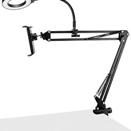 QWORK Overhead Camera Mount, Phone Mount with Ring Light, Flexible Articulating Phone Arm Stand, Phone Holder Stand, Phones Mount Clamp on Desk, for Live Stream, Video Recording and Online Teaching-picture-10