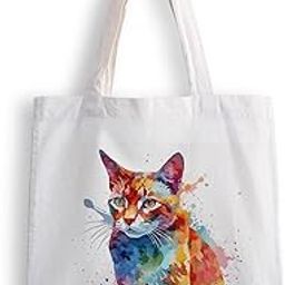 Canvas Tote Bags for Women, College Bag for Girls, Tote Bag for Shopping, Travel & Beach Bags for Women - Cat Painting - D No - 157-image-86