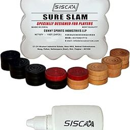 SPORTZ SAGA Siscaa Sureslam Carrom Board Coins Set - 11 Black, 11 Yellow, 2 Red Coins - Includes Siscaa Ultra 30 Grams Non-Toxic Powder - Ideal for Player and, Tournament and Clubs - Siscaa Sure Slam-11