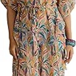 Women's Georgette Tropical Printed Beachwear Kaftan Dress Coverup, Resort Vacation Wear (SK943-Light Peach, Navy Blue, Multicolor-Free Size)-51