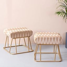 nestroots Ottoman Stool Set of 2 | Beige Metallic Pouffes for Living Room, Bedroom, or Side Table Use | 14.5-Inch Height, 4-Leg Design | Stylish & Durable Footrest-5