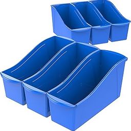 Storex Large Book Bin, Interlocking Plastic Organizer for Home, Office and Classroom, Blue, 6-Pack (71101A06C)-25