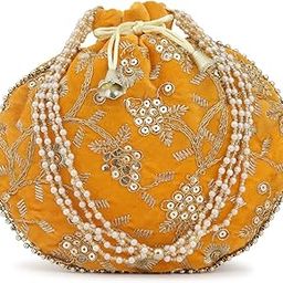 SHOPPLUR (Yellow) Embroidered Bridal Potli bags,potli purse for ladies,ethnic potli pouches for return gift traditional potli bags-image-65