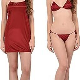 Women's 4 Pc Nighty Set Satin Nighty with Robe and Lingerie Set-picture-30