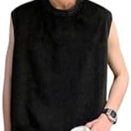Sleeveless Tank Top, Distressed Hem Design, Oversized Fit, Black-image-1