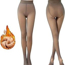 Girl's Fake Translucent Warm Fleece Lined Tights Leggings Thermal Pantyhose Opaque High Waist Winter Sheer Tight for Women Winter Wear Color Black_Pack Of 1-picture-0