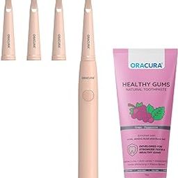 ORACURA® SB100 Peach Sonic Electric Toothbrush + Healthy Gums Natural Toothpaste (Grapes) | With 3 Brush Heads-4