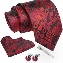 axlon Tie for Men – Geometric Silk Neck Ties Set with Cufflinks Flower Pin, Pocket Square & Black Gift Box, Combo Necktie Sets for Office Wear, Formal Suits & Weddings (0, TPGDpn)-picture-44